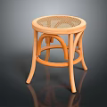 Wooden Rattan Round Stool with Curved Legs and Natural Handcrafted Design