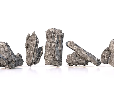 Natural Stone And Wood Pieces In Various Shapes Arranged On White Background 3d model