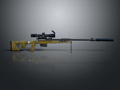 Yellow Sniper Rifle With Scope And Bipod On Gray Background 3d model