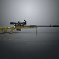 Yellow Sniper Rifle With Scope And Bipod On Gray Background