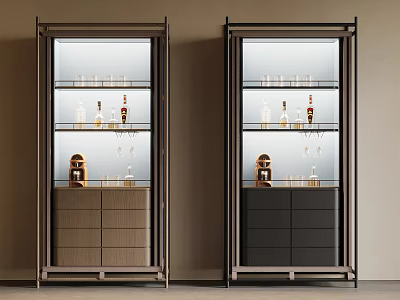 Modern Wine Cabinet With Glass Doors Wine Bottles Glasses And Storage Drawers 3d model