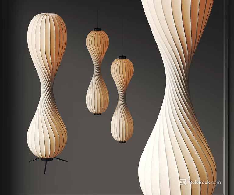 Modern White Chandelier With Wavy Texture Design In Dark Background Setting 3d model 