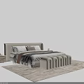 Modern Luxury Beige Upholstered Double Bed With Stylish Footstool And Nightstand For Cozy Master Bedroom