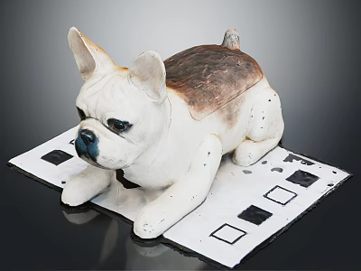 French Bulldog Doll White And Brown Lying On Square Pattern Mat 3d model