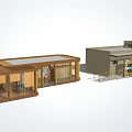 Modern Wooden And Stone Building Design With Open Structure Connected Corridor And Flat Roof 3d model