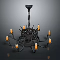 Vintage Iron Chandelier With Wheel Design And Multiple Candle Shaped Lights