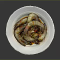 Steamed Shrimp with Green Onions and Red Chilies on White Plate
