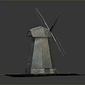 Detailed Wooden Windmill Model With Rotating Blades On Green Grass Base And Pathway
