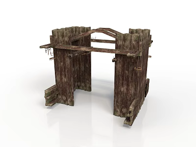 Rustic Wooden Entrance Frame Structure With Cross Beam Posts And Hooks Design 3d model