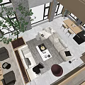 Duplex Living Room Interior Design With Open Layout Large Windows Cozy Sofa And Indoor Plant