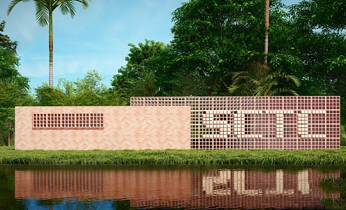 modern landscape wall red brick landscape wall 3d model