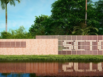 modern landscape wall red brick landscape wall 3d model