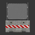 Construction Safety Barrier with Concrete Base Red White Stripes and Metal Mesh Fence