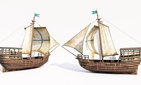 Modern Sailing Wooden Boat 3d model