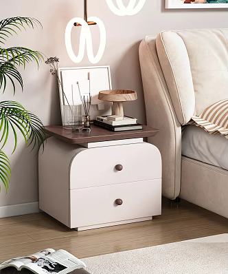 Bedroom Bedside Table Bed Table Glasses Ornaments Green Plant Potted Plant Mobile Phone Socket Switch Chandelier Hanging Painting Pillow Carpet 3d model