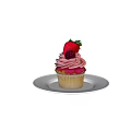 Delicious Cupcake With Pink Frosting Fresh Strawberry And Berries On White Plate