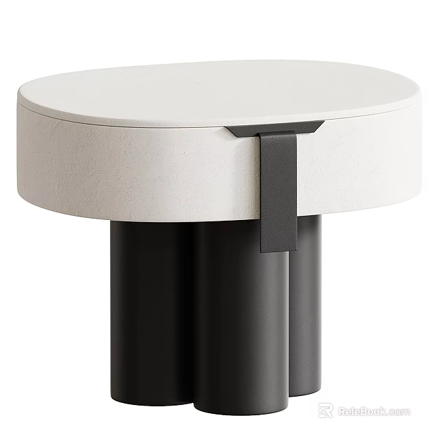 Minimalist Modern Bedside Table With White Circular Top And Black Cylindrical Base 3d model 
