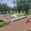 Park Landscape Design With Circular Green Areas Lush Vegetation And Water Features