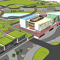 Park Landscape Design With Winding Pathways Green Lawns River Bridges Solar Panels And Circular Plazas
