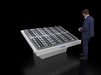 CAE Sand Table with Modeled Grids and Standing Man in Suit 3d model