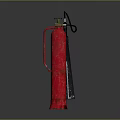 Red Household Fire Extinguisher With Black Nozzle Top Handle And Gray Background