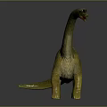 Detailed Yellow Dinosaur Model With Long Neck Textured Body Standing On Black Reflective Surface