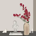 Elegant Decorative Ornament Combination with White Statue Pink Flowers in Textured Vase