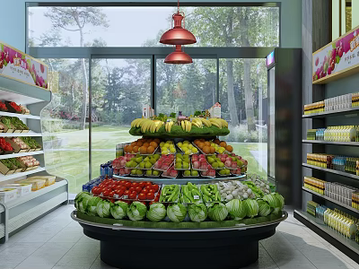 Fruit Store Interior With Fresh Produce Display And Bright Space 3d model