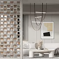 Various Modern Room Partition Designs With Geometric Patterns And Living Room Elements 3d model