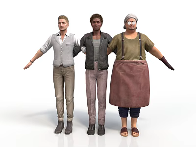 Two Men 3D Character Models Standing With Arms Outstretched In Casual Outfits 3d model