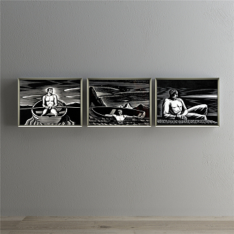 Modern Figure Painting Black and White Living Room Characters 3d model