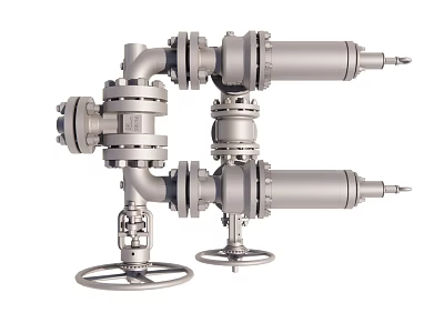 Industrial Metal Valves With Pipeline Connections And Control Handles 3d model