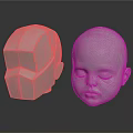 White 3D Character Head Model With Geometric Design And Baby Head Shape