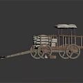 Old Wooden Cart Loaded With White Sacks Four Wheels And Small Wooden Box