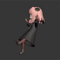 Anime Game Character With Pink Hair Cat Ears Green Eyes Gray Robe In Cheerful Pose