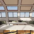 Spacious Ship Interior With Sofas Tables And Skylights 3d model