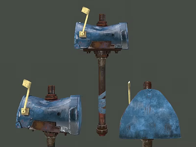 Worn Blue And Brown Mechanical Parts With Yellow Elements On Metal Bases 3d model