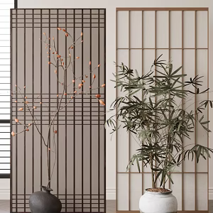 Modern New Chinese Style Screen New Chinese Style Landscape Screen Banner Screen Wooden Screen Partition Potted Plant Floriculture Flower-arranging 3d model