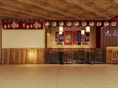 Japanese Restaurant Restaurant Restaurant Door Head Facade Japanese Material Store Door Head Sushi Restaurant Ibuya Lantern Billboard 3d model