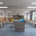 School Modern Bright Classroom With Desks Chairs Smart Podium Whiteboard Windows And Lighting