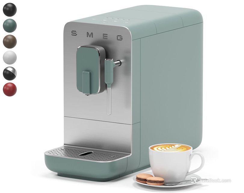 SMEG Coffee Machine Kitchen Appliance With Multiple Colors Coffee Cup And Cookies 3d model 