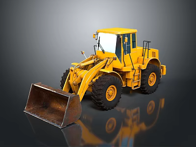 Yellow Heavy Duty Construction Loader Vehicle With Large Front Bucket and Black Rubber Tires 3d model