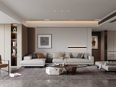 Modern Living Dining Room Interior Design With Sofa Coffee Table Rug And Decorative Artwork 3d model
