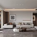 Modern Living Dining Room Interior Design With Sofa Coffee Table Rug And Decorative Artwork