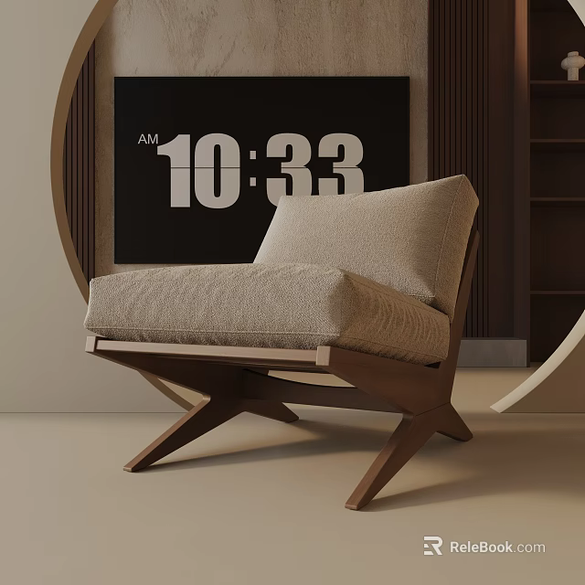 Modern Leisure Chair With Wooden Frame And Beige Fabric Cushion In Minimalist Interior 3d model 