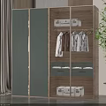 Modern Wooden Wardrobe With Glass Doors Interior Hanging Shirts Drawers Storage Boxes
