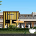 Modern Commercial Building Exterior Landscape With Glass Facade Greenery And Trees