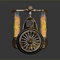 Vintage Unique Motorcycle With Metallic Design Aircraft Engine Wheel And Burning Flames