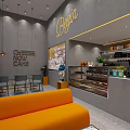 Byou Crepe Dessert Cafe With Gray Walls Orange Sofa Tables Chairs And Dessert Display Case
