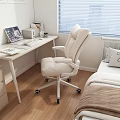 Modern Bedroom Interior With White Desk Office Chair Bed And Window Blinds